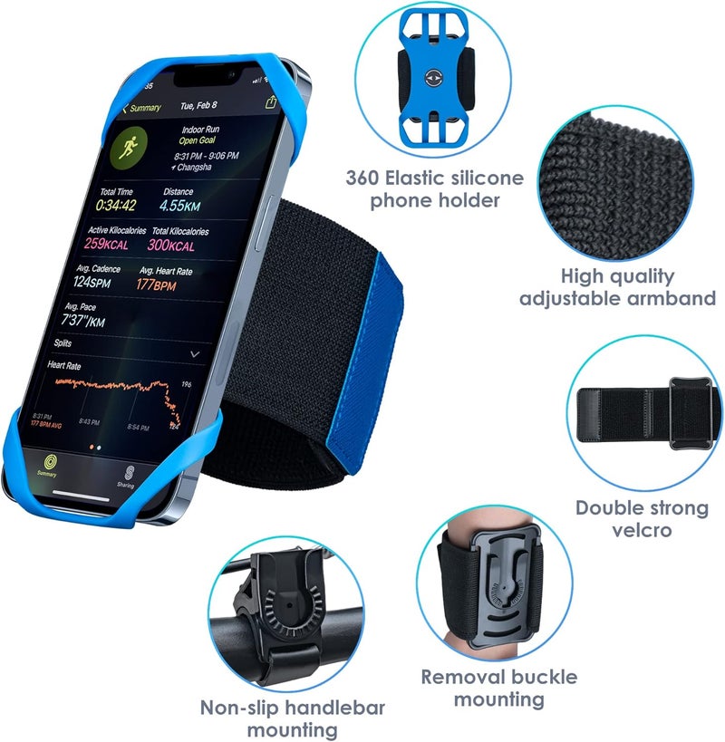 Cikyner Running Armband, 3 in 1 360° Rotatable & Detachable Sports/Bicycle Phone Holder for 4.5-7'' Smartphones, Ideal for Gym, Jogging, Hiking - Image 4